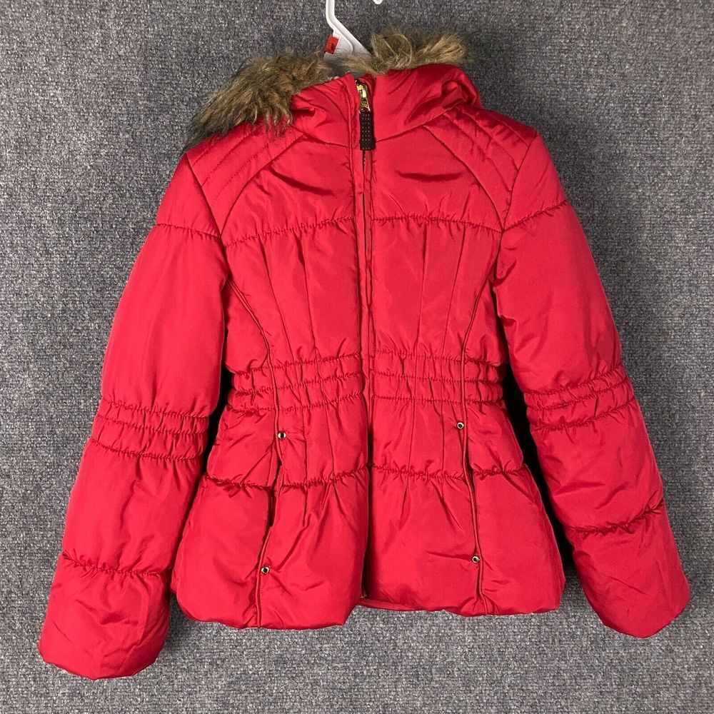 Weather Tamer Jacket Girls Small 7-8 Full‎ Zip Fur Lined Hoodie Red Polyester S